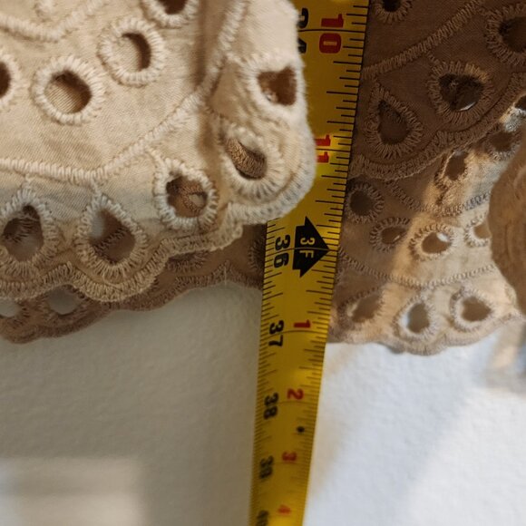 By Flow Mini Dress Eyelet Embroidered Lace Beige V Neck Zip Ruffle Feminine Edgy - Picture 15 of 15